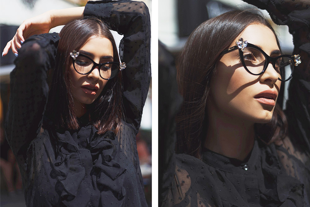 Cat-eye Dsquared prescription glasses in black for women. 